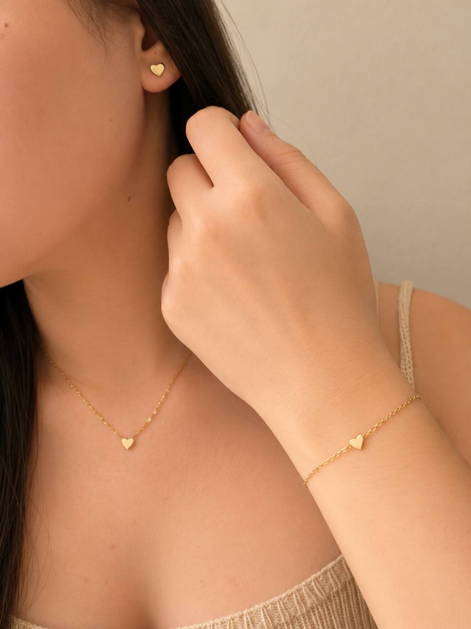 Gold Heart Stud Earrings