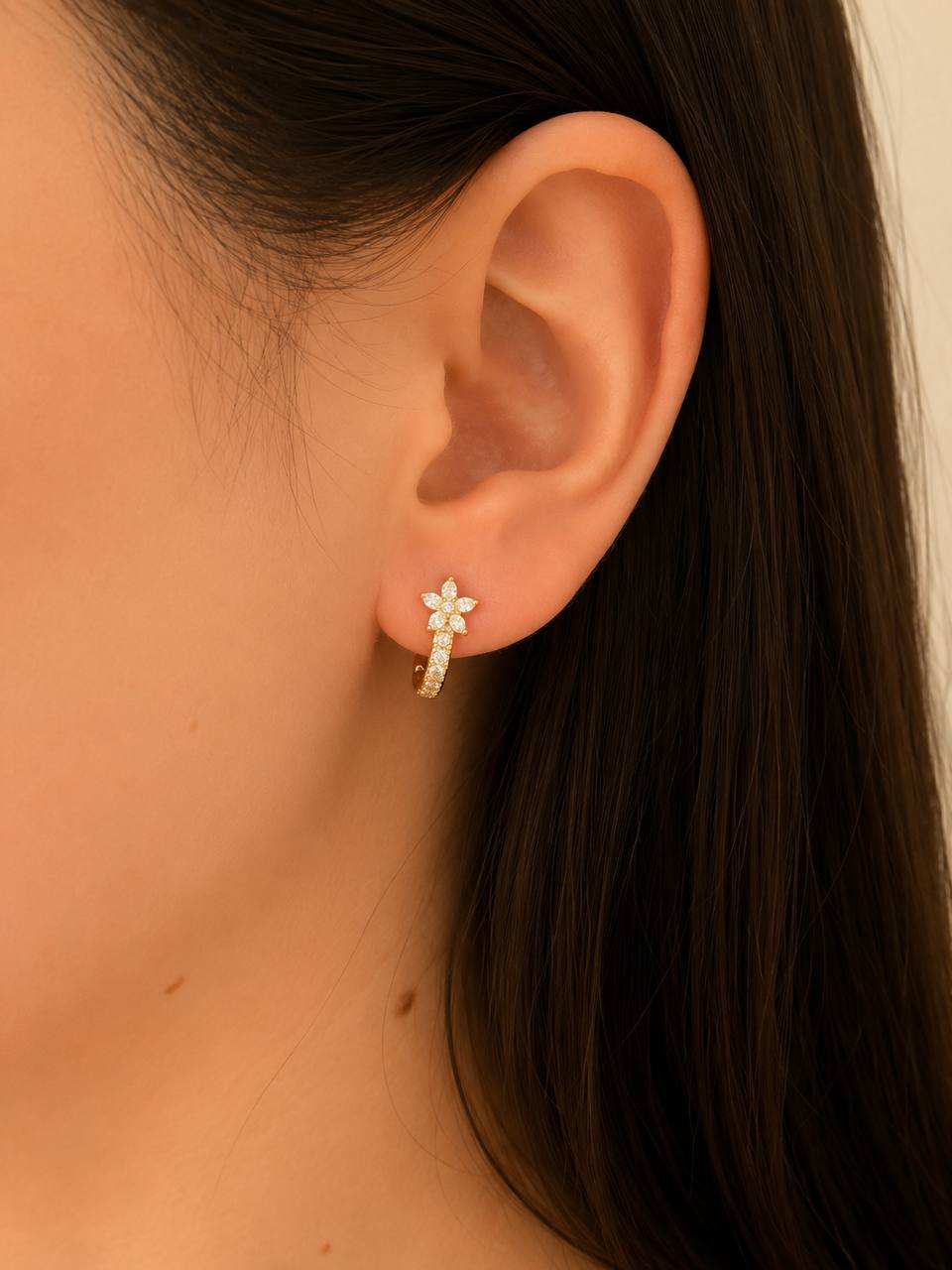 Gold Flower Hoop Earrings
